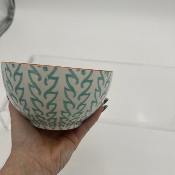 Baum Brothers Tangiers Turquoise and Orange ~ Ceramic Stoneware Soup Cereal Bowl - Picture 7 of 10